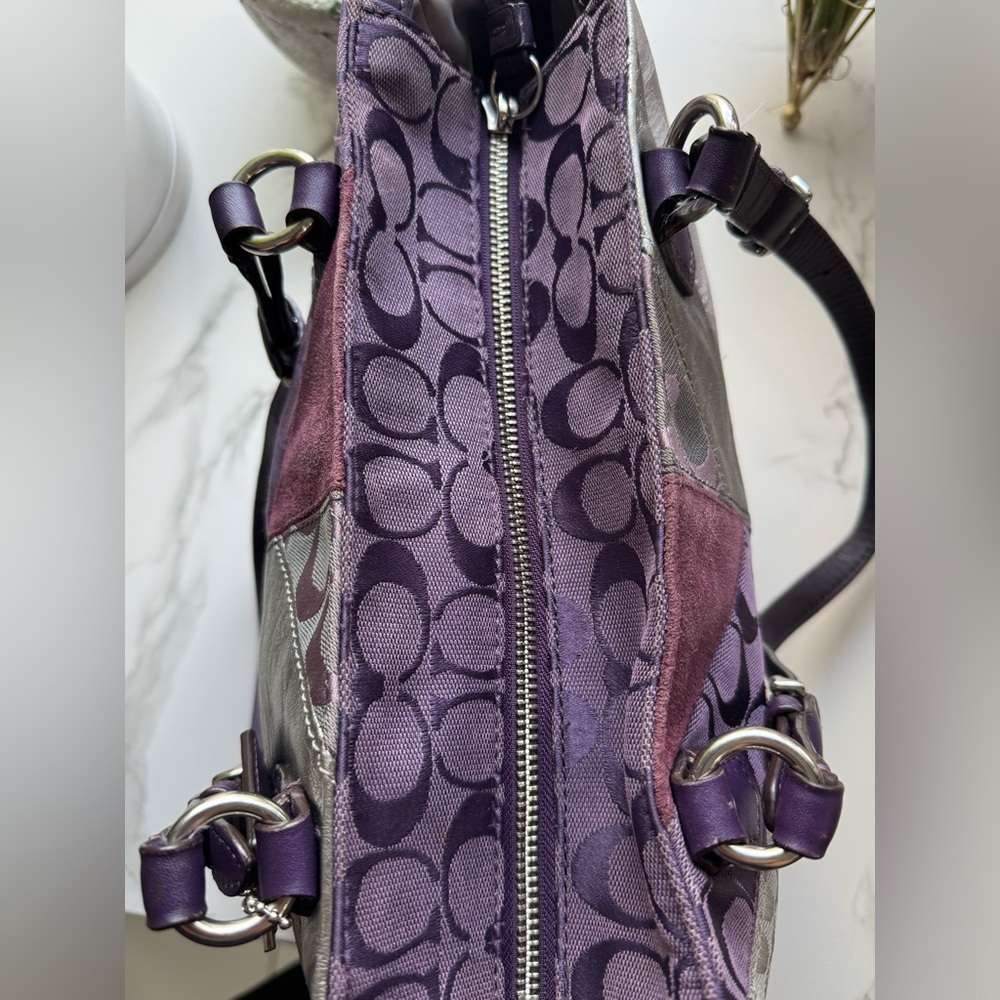 COACH Purple Chevron Patchwork Bag #F17614 - Picture 7 of 11